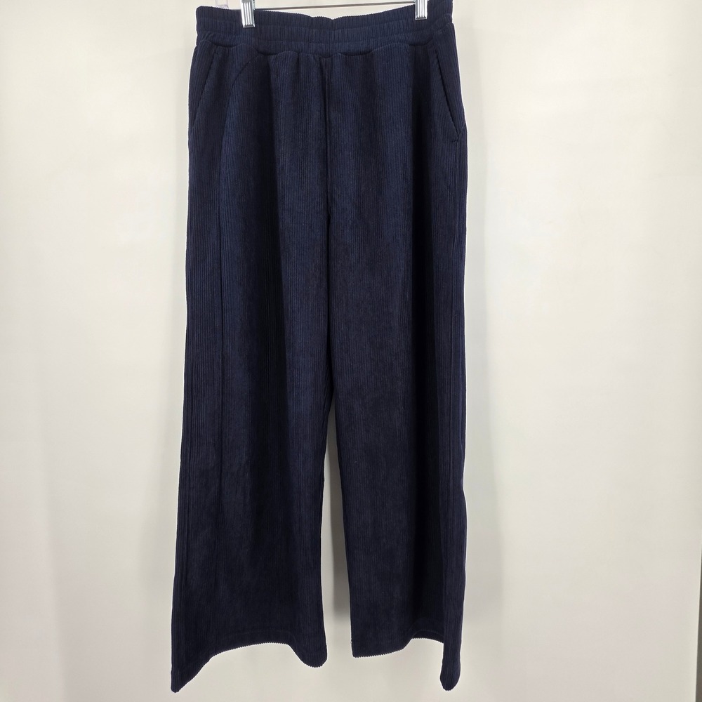 HALARA RIBBED HIGH WAIST WIDE LEG PANTS WOMENS LARGE PETITE BLUE POCKETS COMFORT - Picture 9 of 15